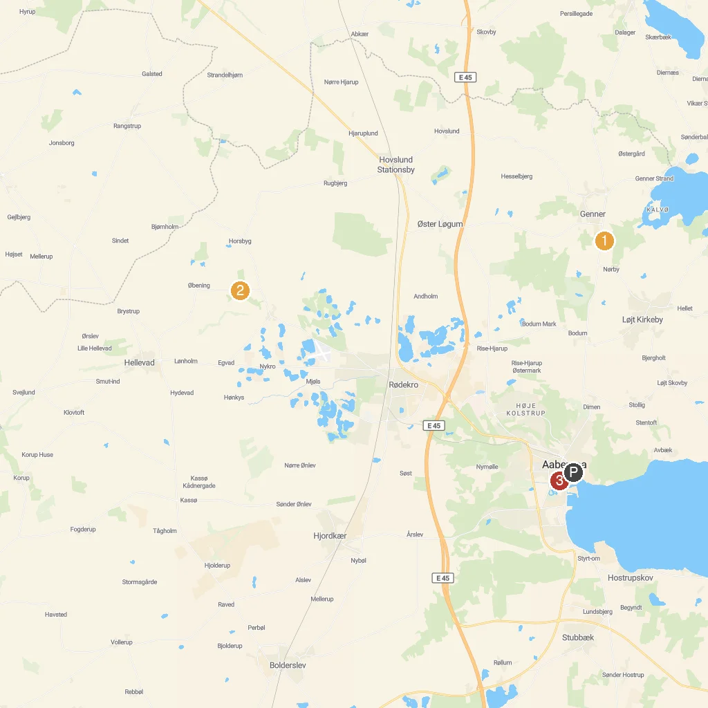 Aabenraa, Southern Jutland, Denmark map with numbered points of interest
