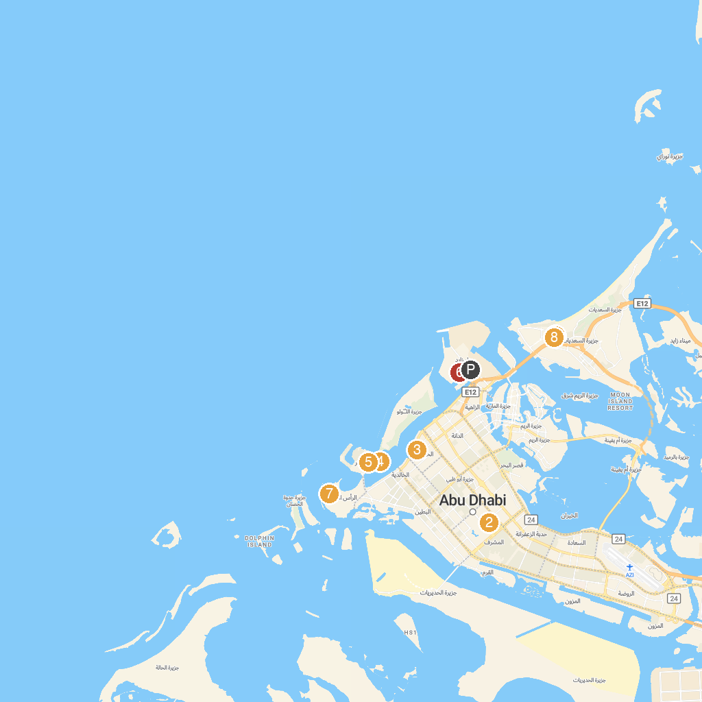 Abu Dhabi, Abu Dhabi, UAE map with numbered points of interest