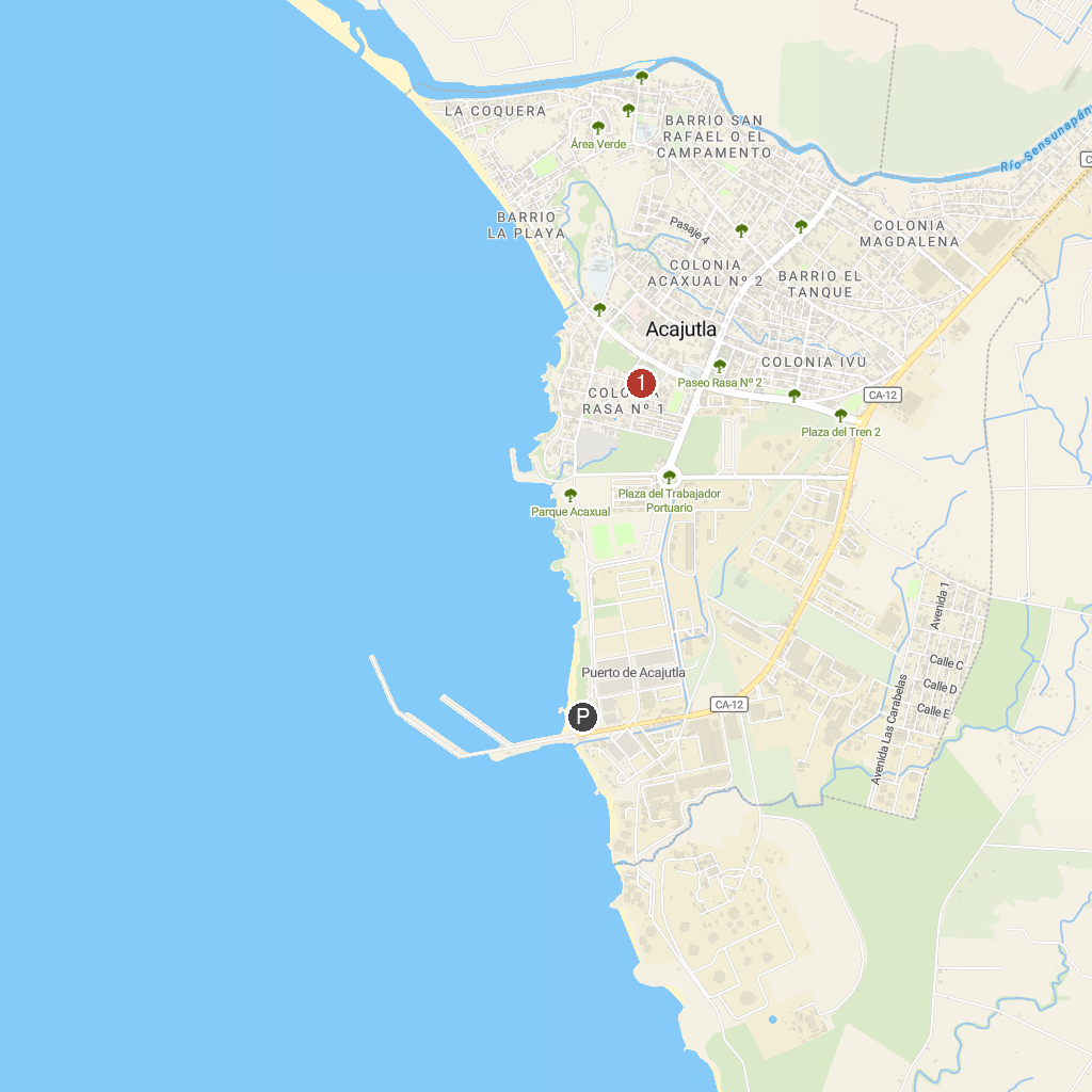 Acajutla, Sonsonate, El Salvador map with numbered points of interest