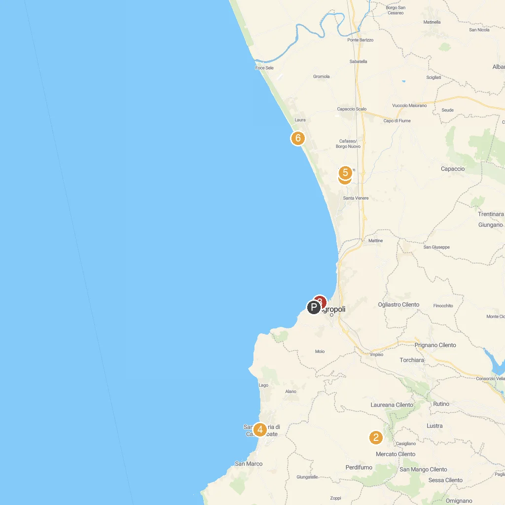 Agropoli, Campania, Italy map with numbered points of interest