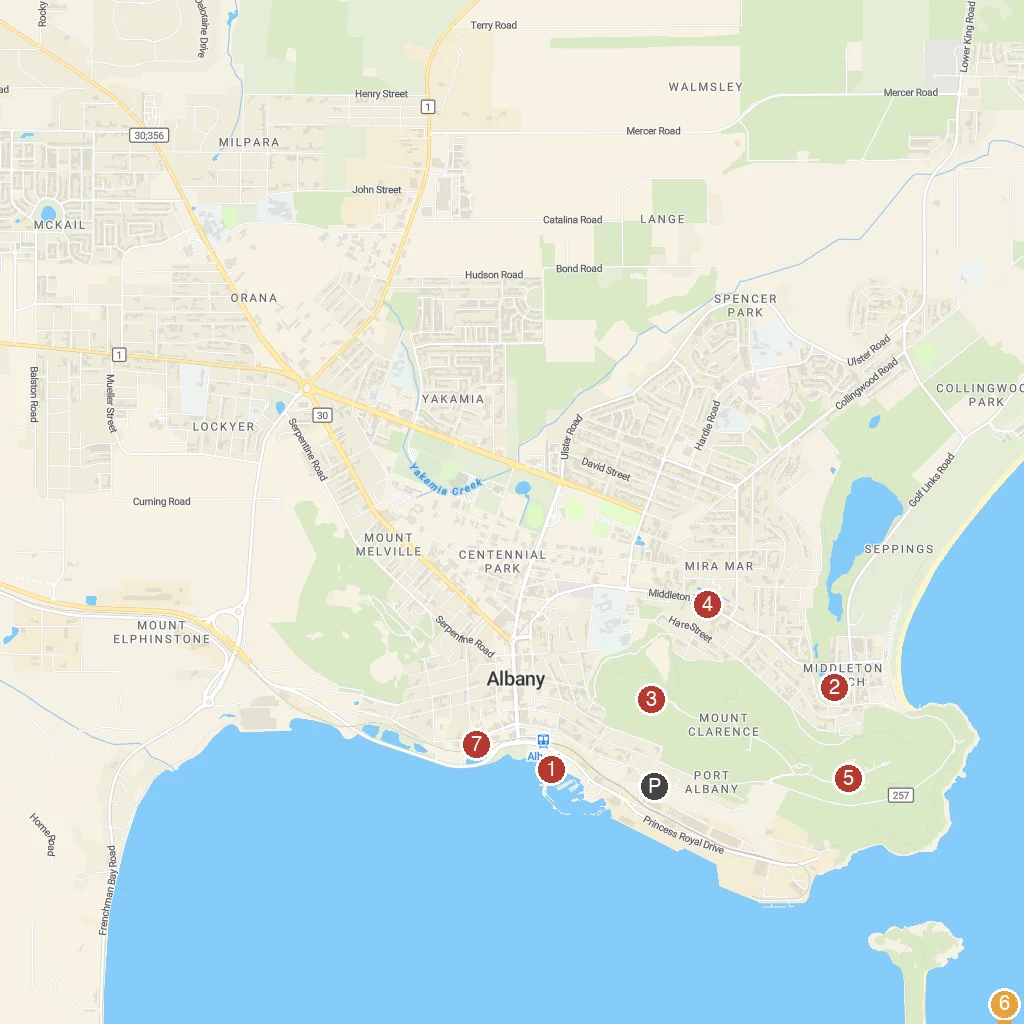 Albany, Western Australia, Australia map with numbered points of interest