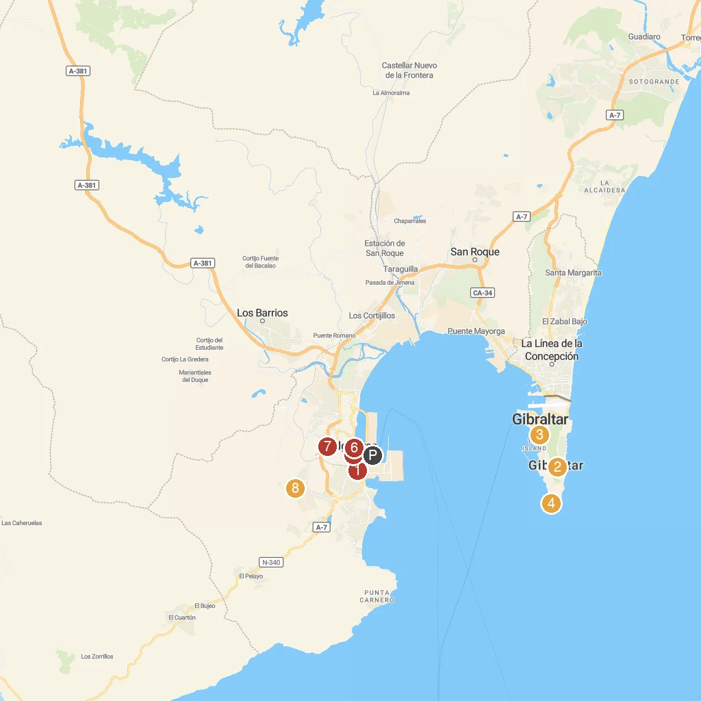 Algeciras, Andalusia, Spain map with numbered points of interest