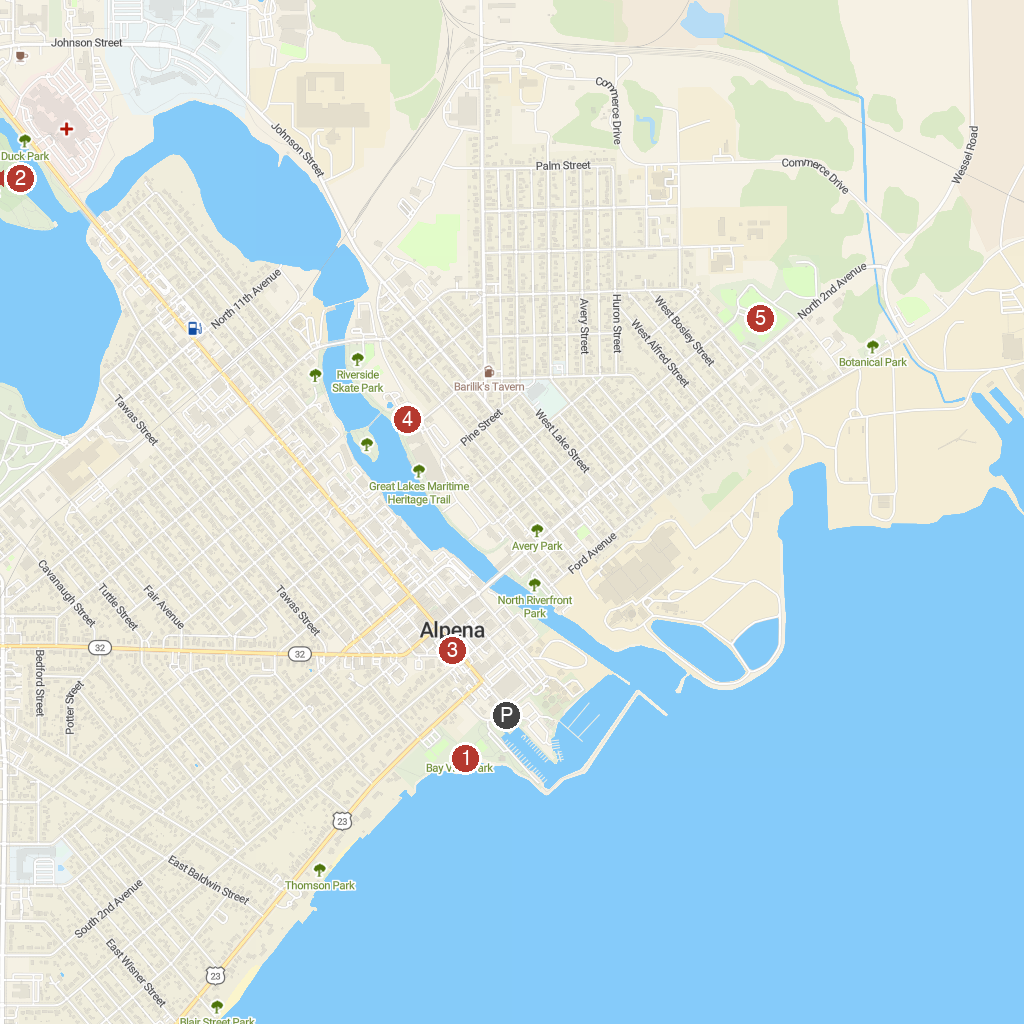Alpena, Michigan, USA map with numbered points of interest