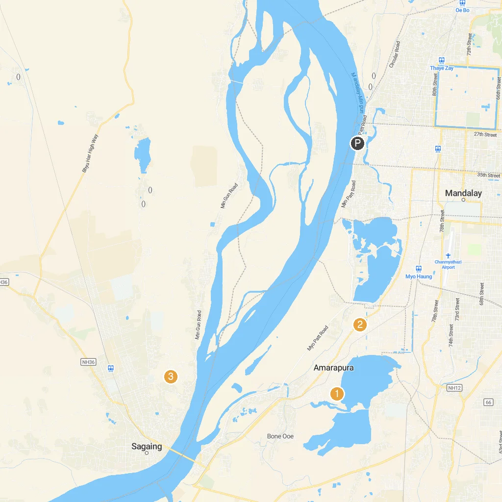 Amarapura, Mandalay Region, Myanmar map with numbered points of interest