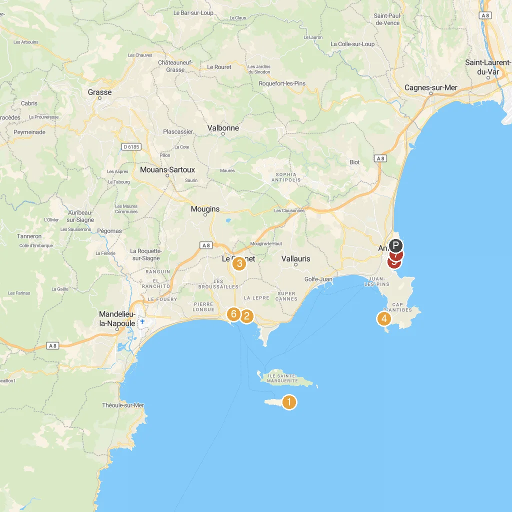 Antibes, Provence-Alpes-Côte d'Azur, France map with numbered points of interest