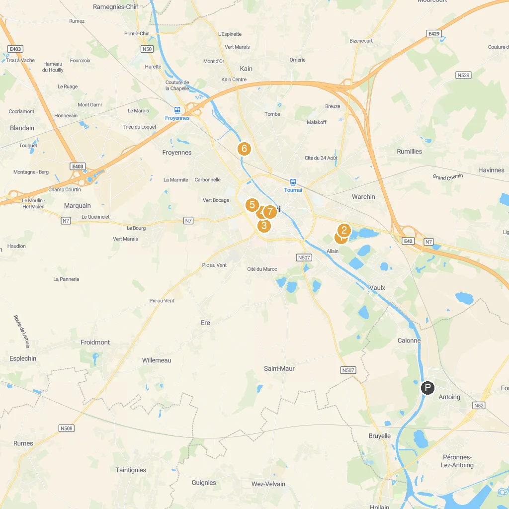 Antoing, Wallonia, Belgium map with numbered points of interest