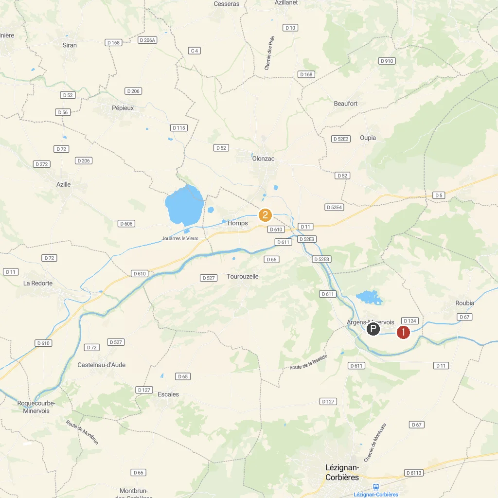 Argens-Minervois, Aude, France map with numbered points of interest