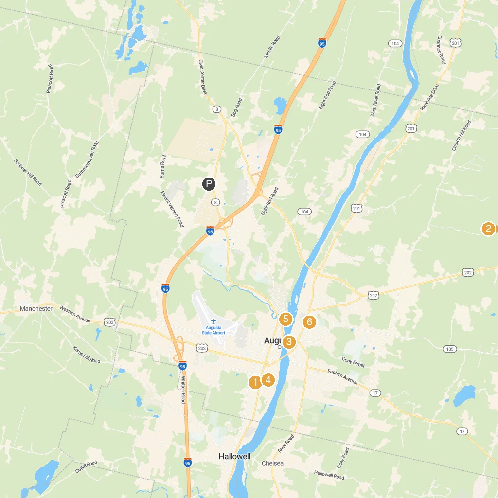 Augusta, Kentucky, USA map with numbered points of interest