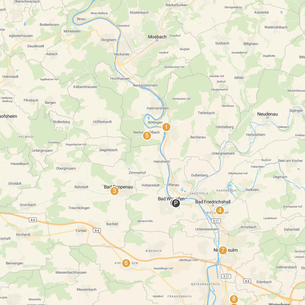 Bad Wimpfen, Baden-Württemberg, Germany map with numbered points of interest