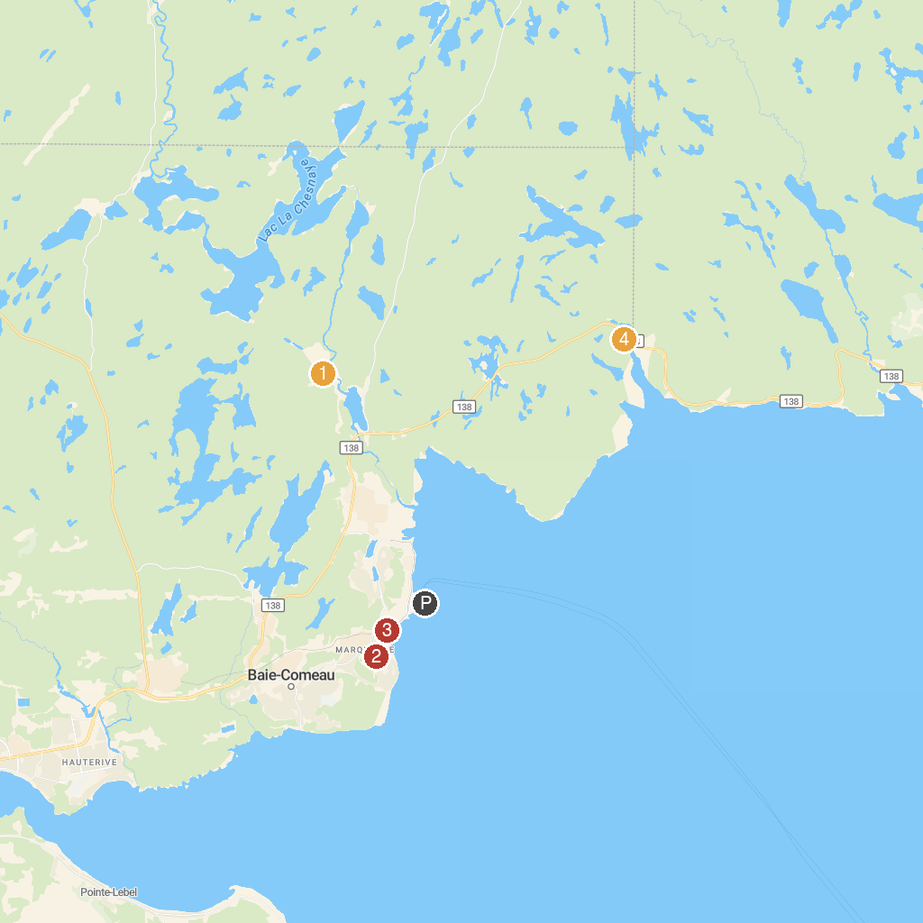 Baie-Comeau, Quebec, Canada map with numbered points of interest
