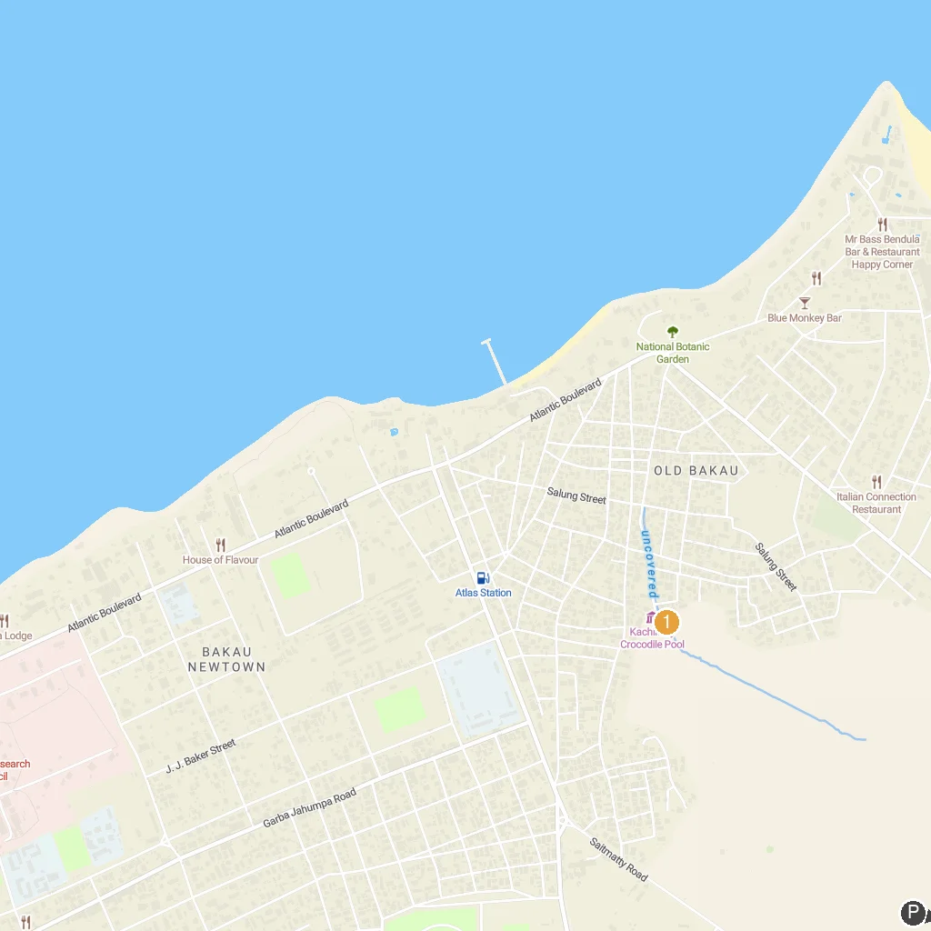 Banjul, Gambia map with numbered points of interest