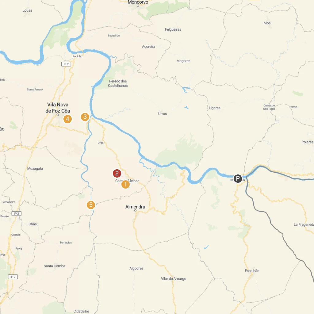 Barca d'Alva, Douro Valley, Portugal map with numbered points of interest