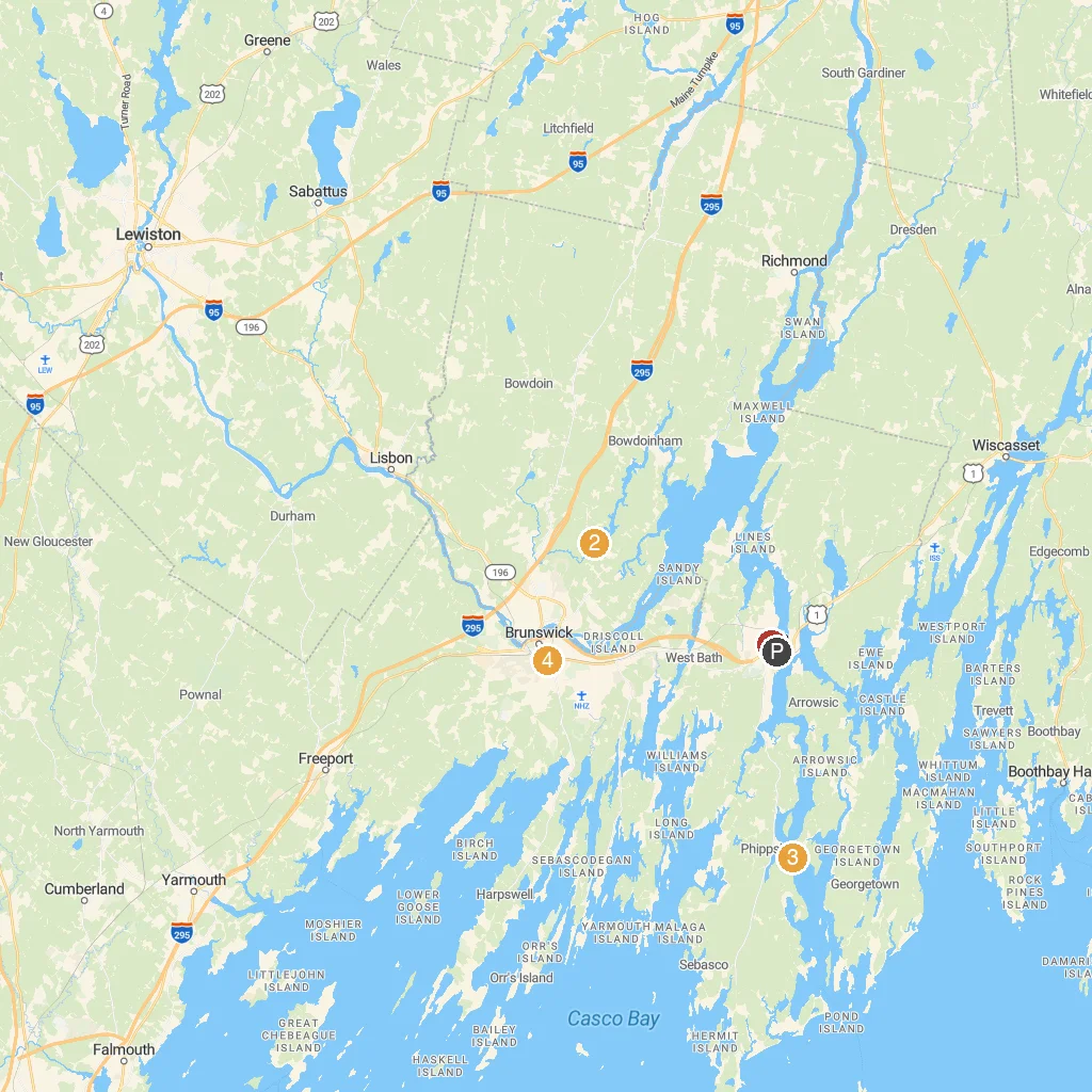 Bath, Maine, USA map with numbered points of interest