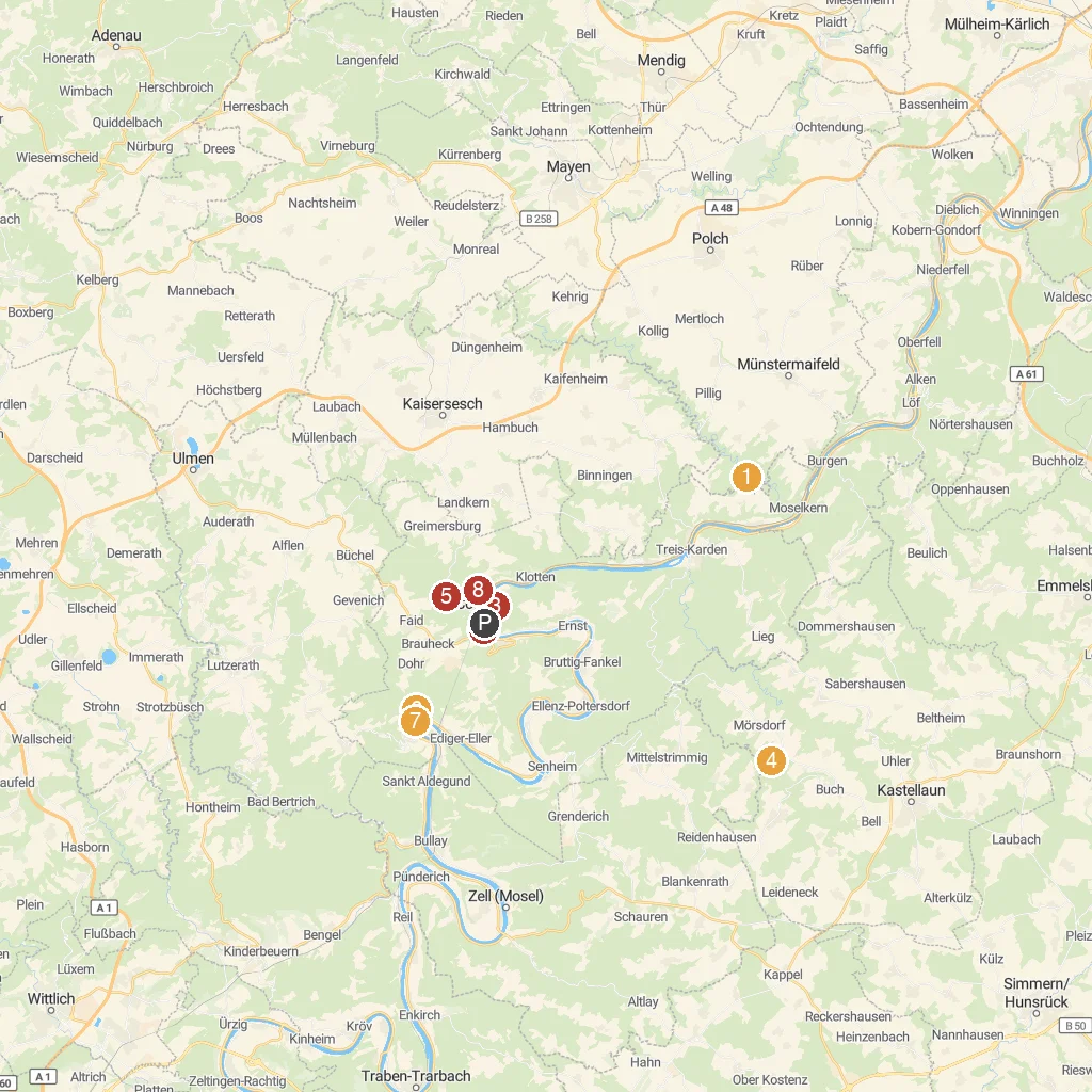 Beilstein, Rhineland-Palatinate, Germany map with numbered points of interest