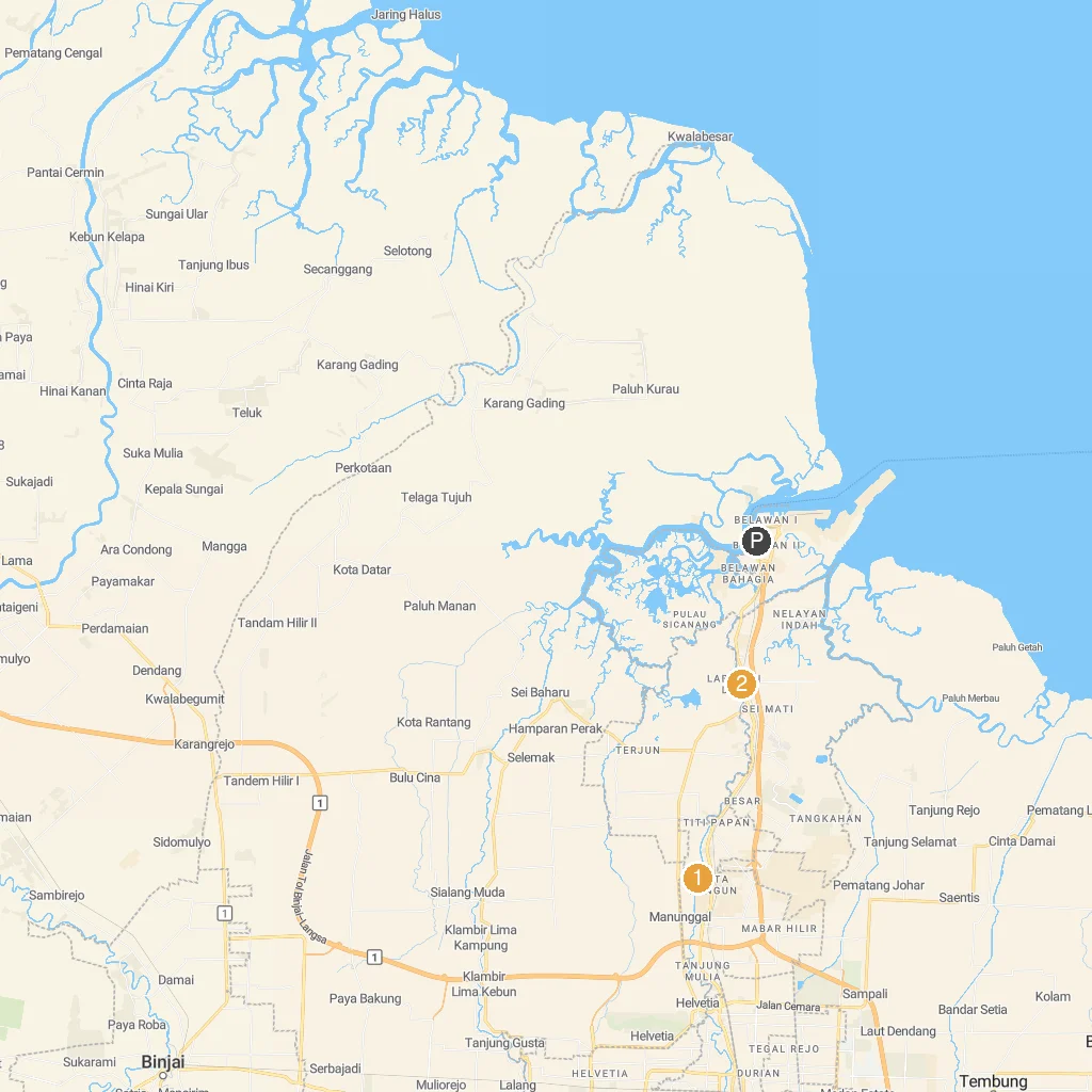 Belawan, North Sumatra, Indonesia map with numbered points of interest