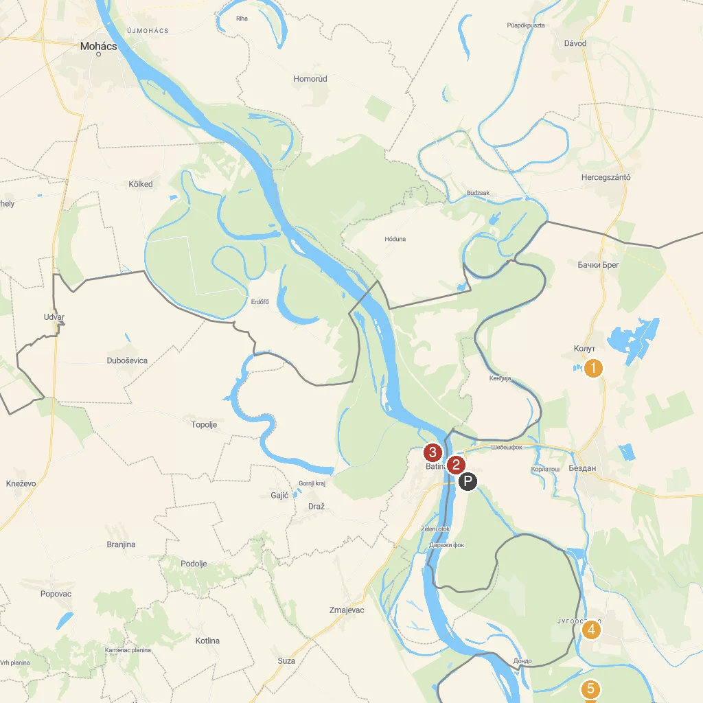 Bezdan, Vojvodina, Serbia map with numbered points of interest