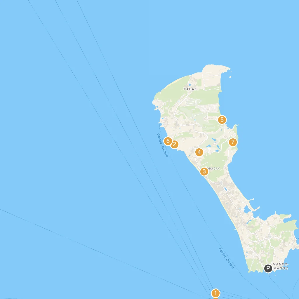 Boracay Island, Aklan, Philippines map with numbered points of interest
