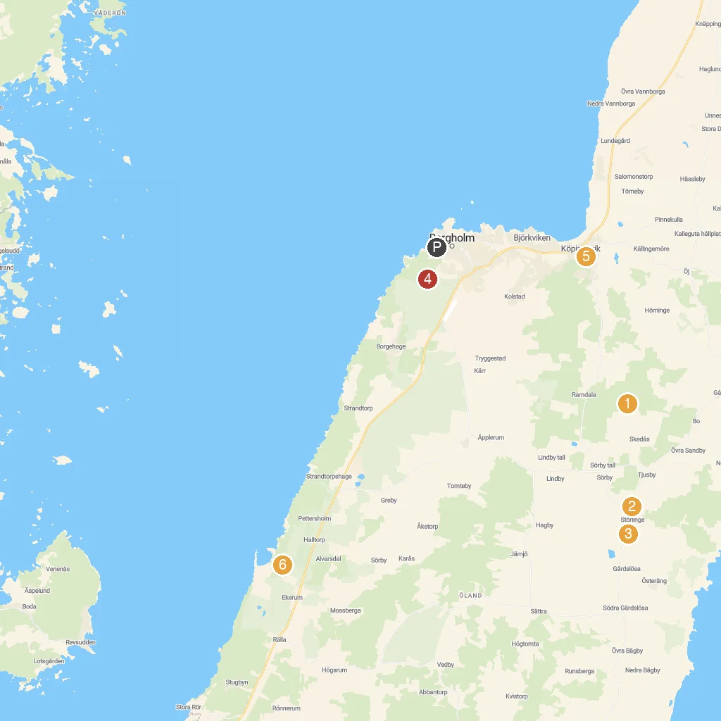 Borgholm, Öland, Sweden map with numbered points of interest