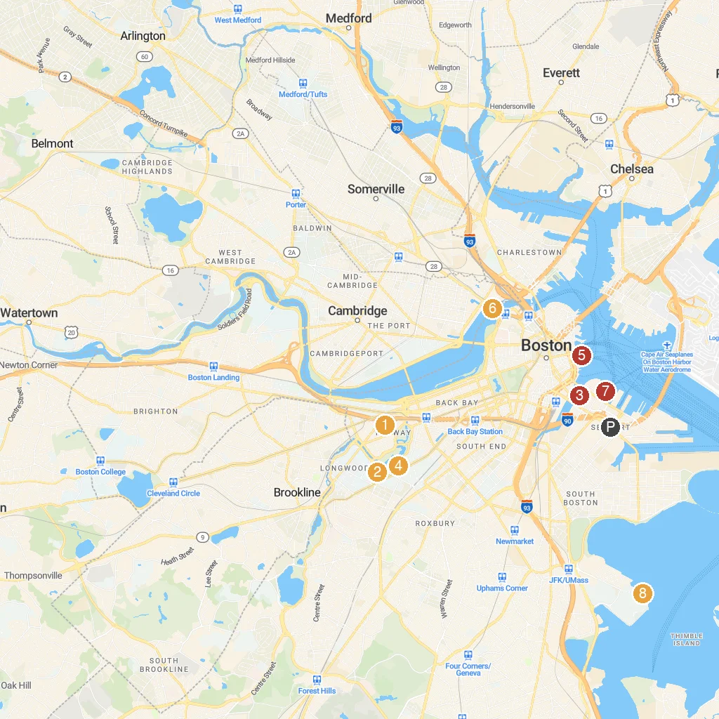 Boston, Massachusetts map with numbered points of interest