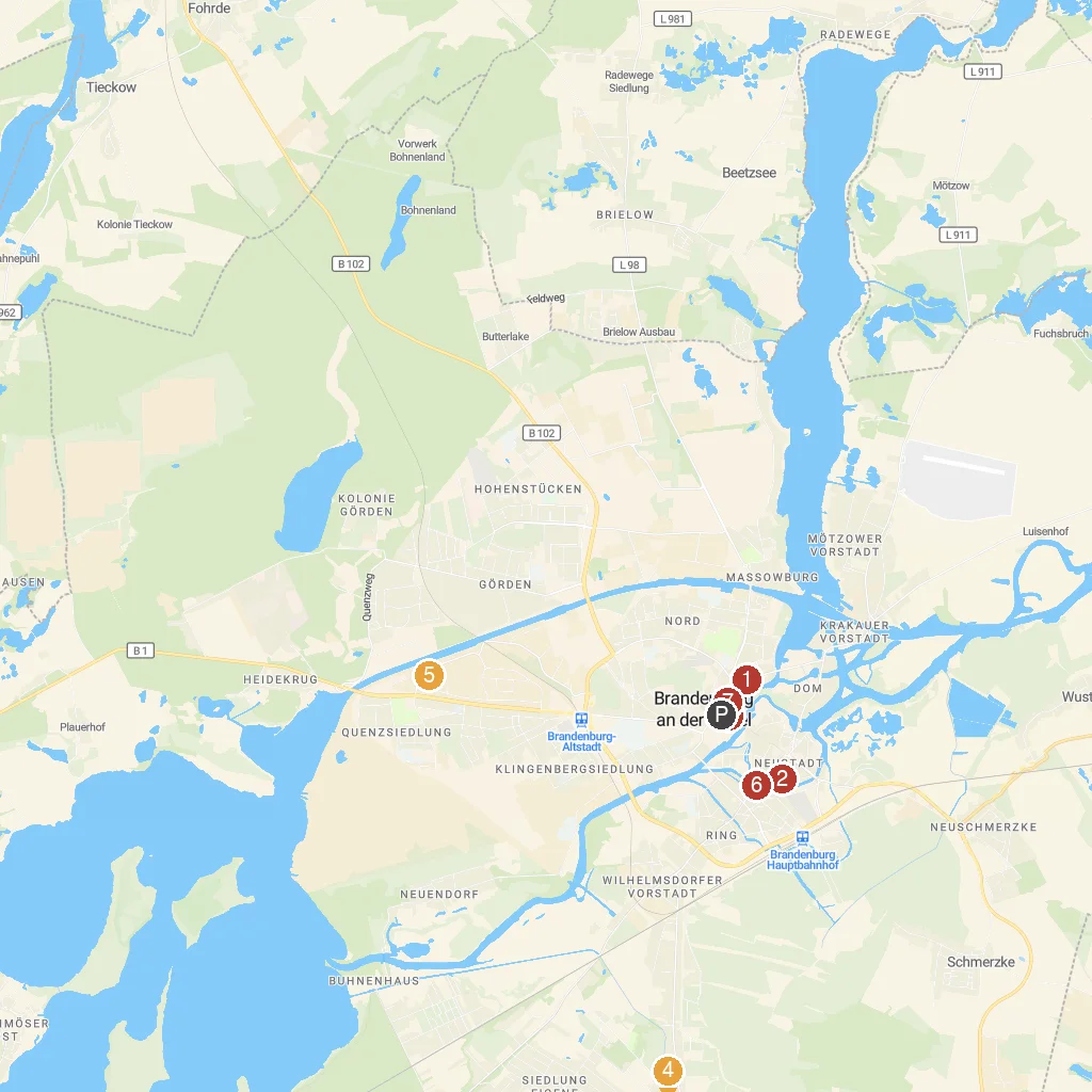 Brandenburg an der Havel, Brandenburg, Germany map with numbered points of interest
