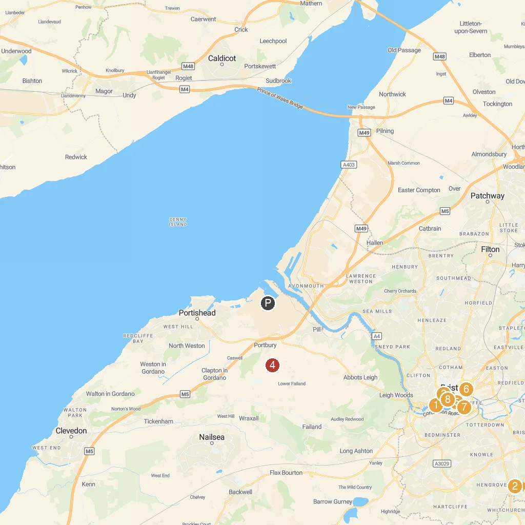 Bristol, England, United Kingdom map with numbered points of interest