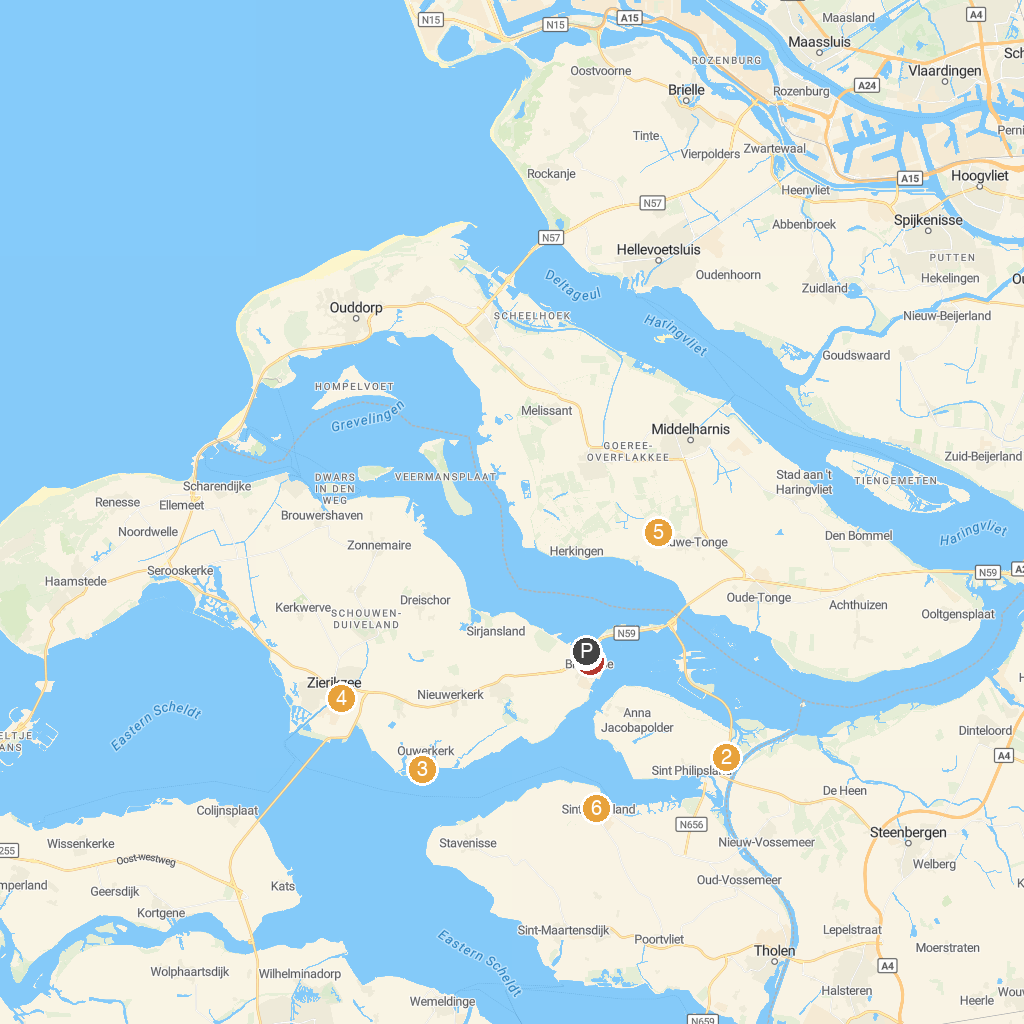 Bruinisse, Zeeland, Netherlands map with numbered points of interest