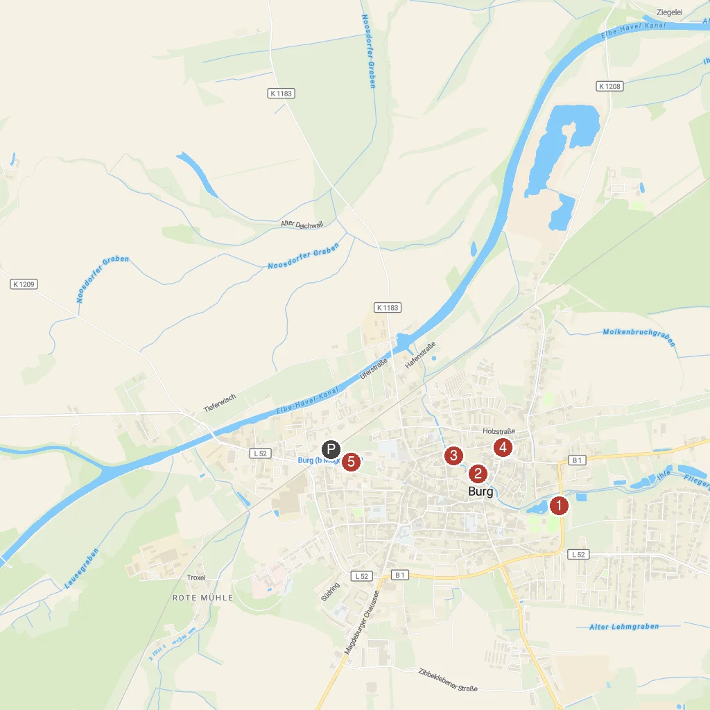 Burg bei Magdeburg, Saxony-Anhalt, Germany map with numbered points of interest