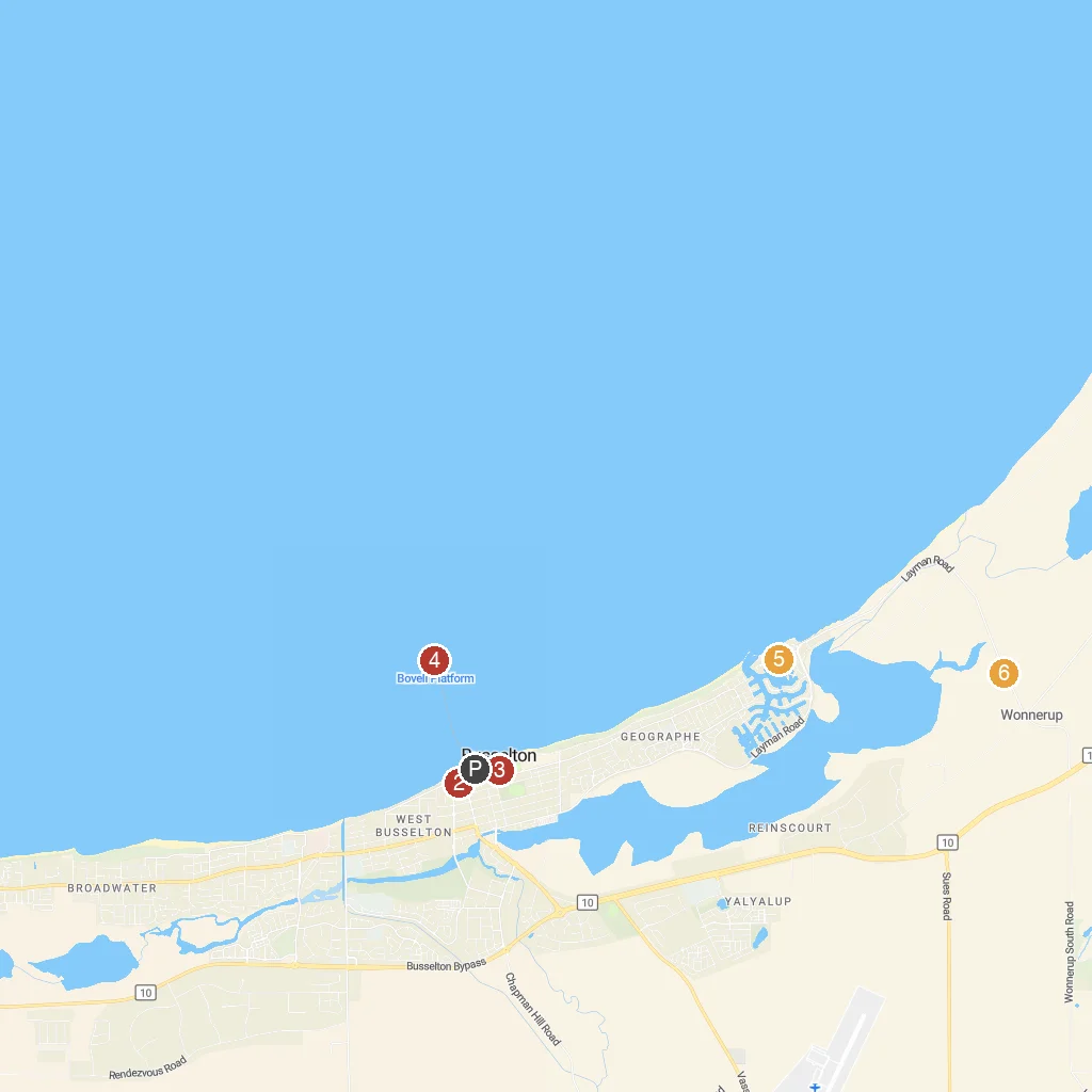 Busselton, Western Australia, Australia map with numbered points of interest