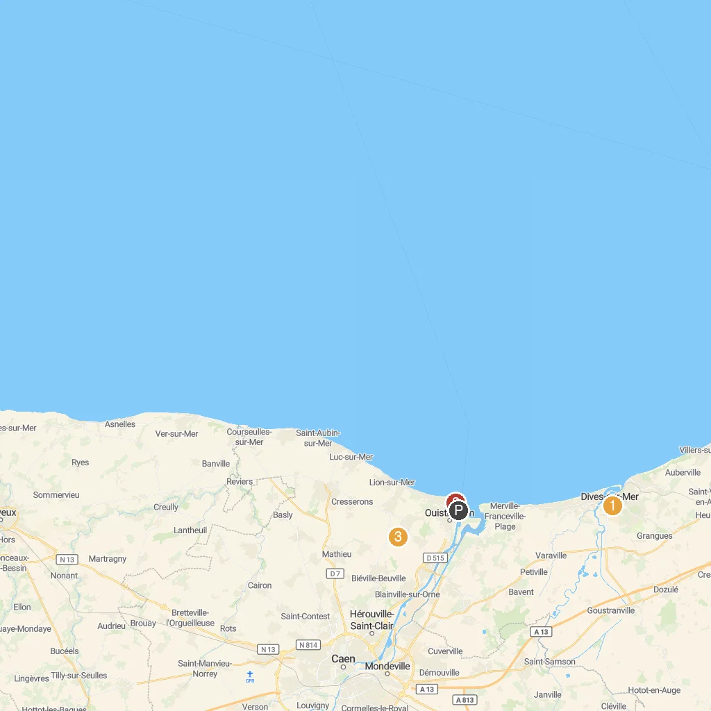 Caen-Ouistreham, Normandy, France map with numbered points of interest