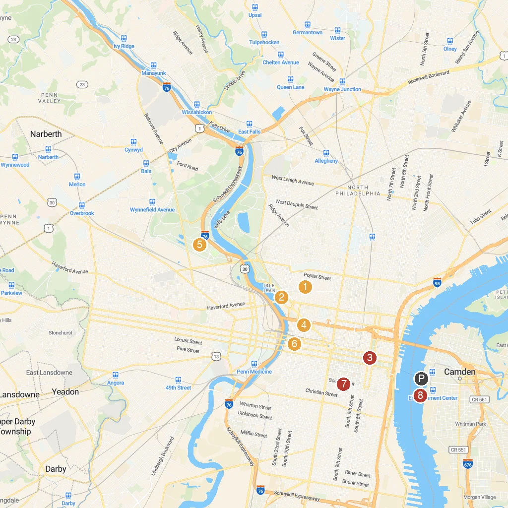 Camden, Maine, USA map with numbered points of interest