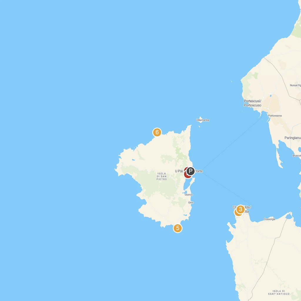 Carloforte, Sardinia, Italy map with numbered points of interest