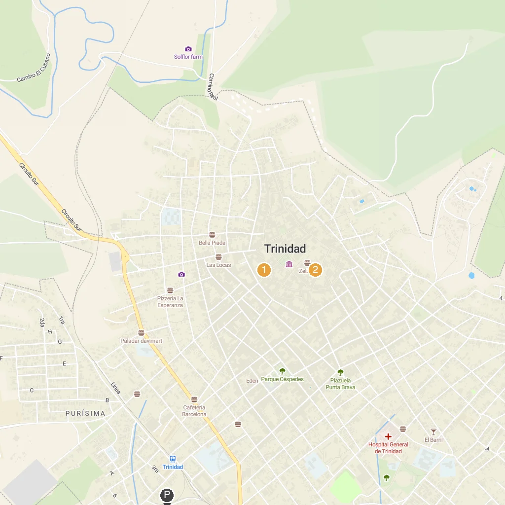 Casilda, Sancti Spíritus, Cuba map with numbered points of interest