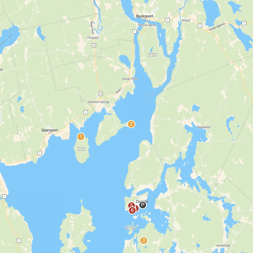 Castine, Maine, USA map with numbered points of interest