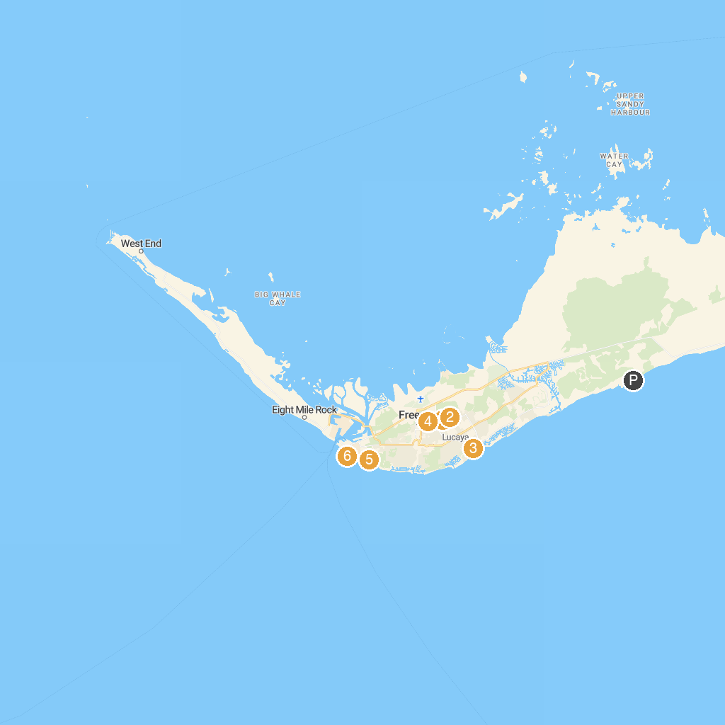 Celebration Key, Grand Bahama, Bahamas map with numbered points of interest
