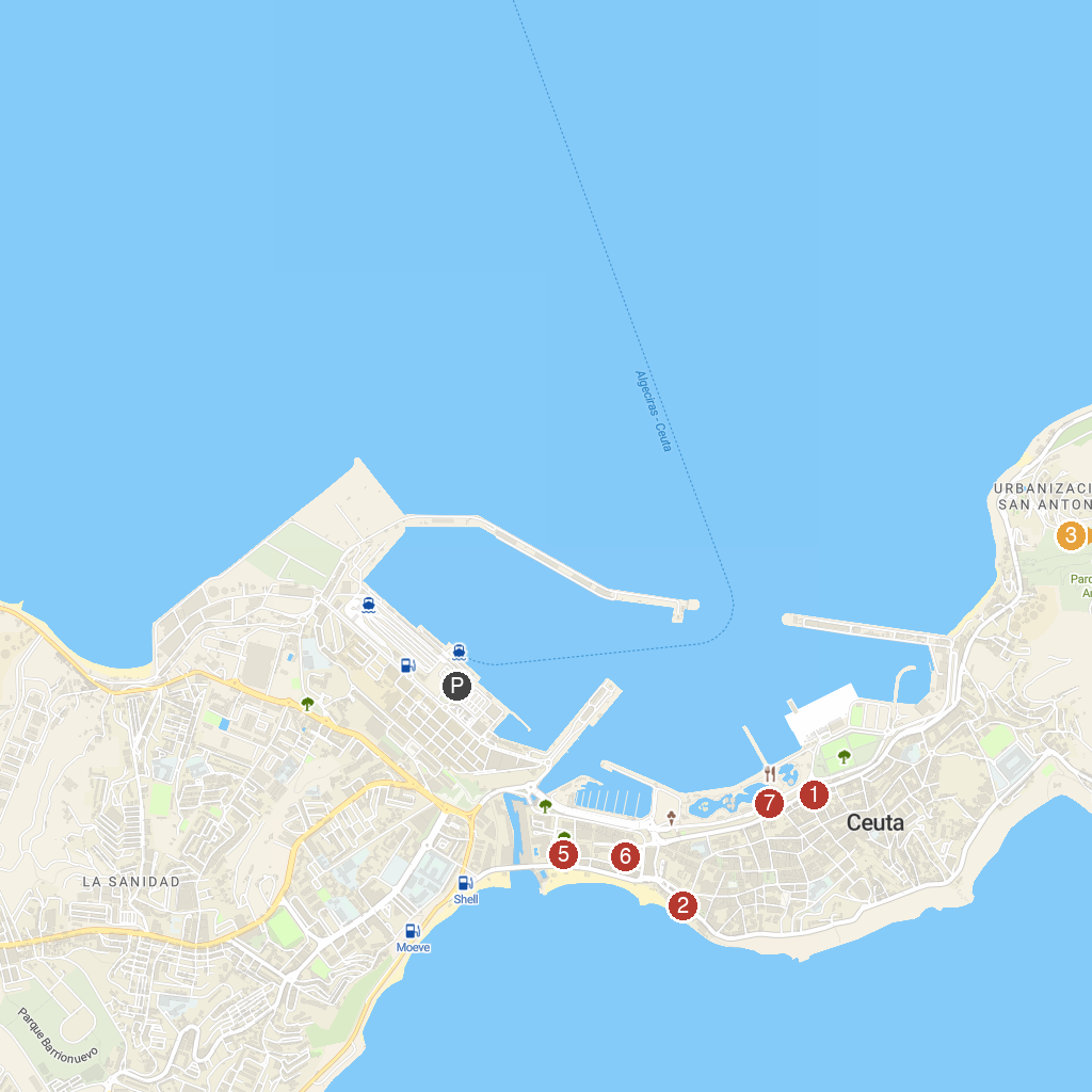 Ceuta, Ceuta, Spain map with numbered points of interest