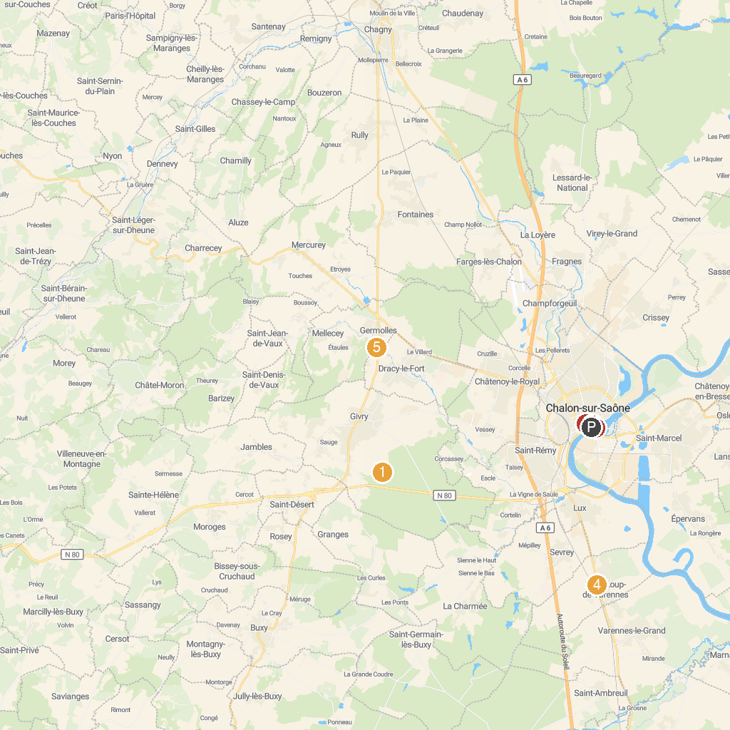 Chalon-sur-Saône, Burgundy, France map with numbered points of interest