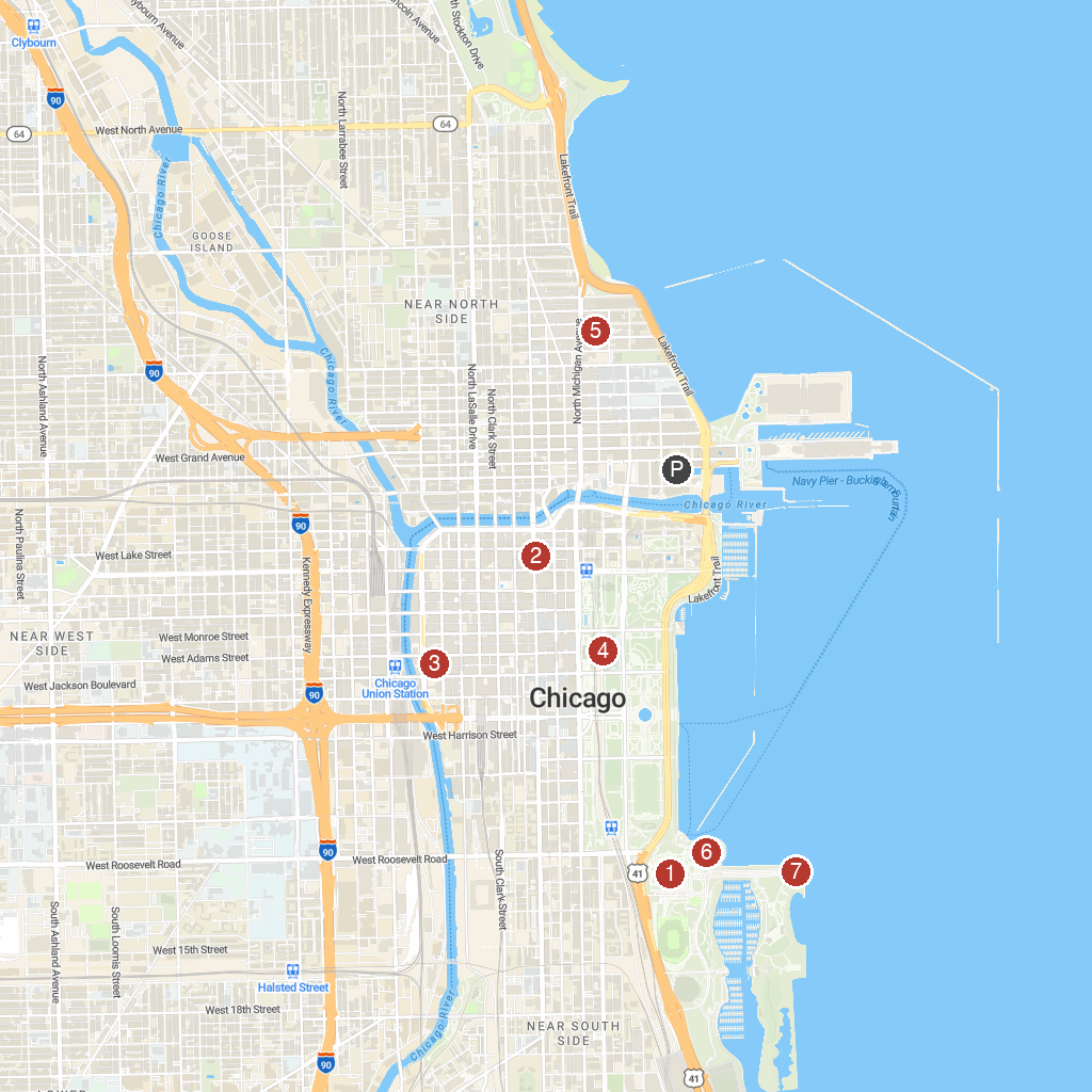 Chicago, Illinois, USA map with numbered points of interest