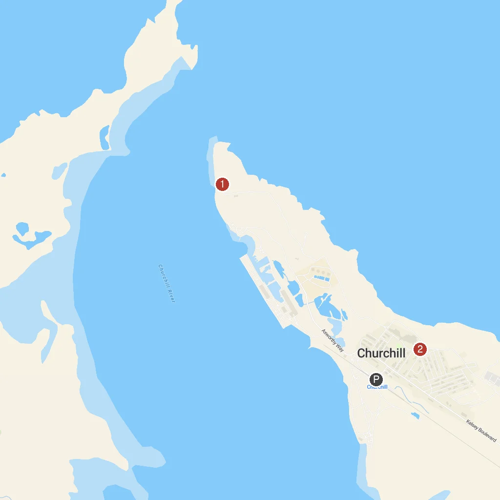 Churchill, Manitoba, Canada map with numbered points of interest