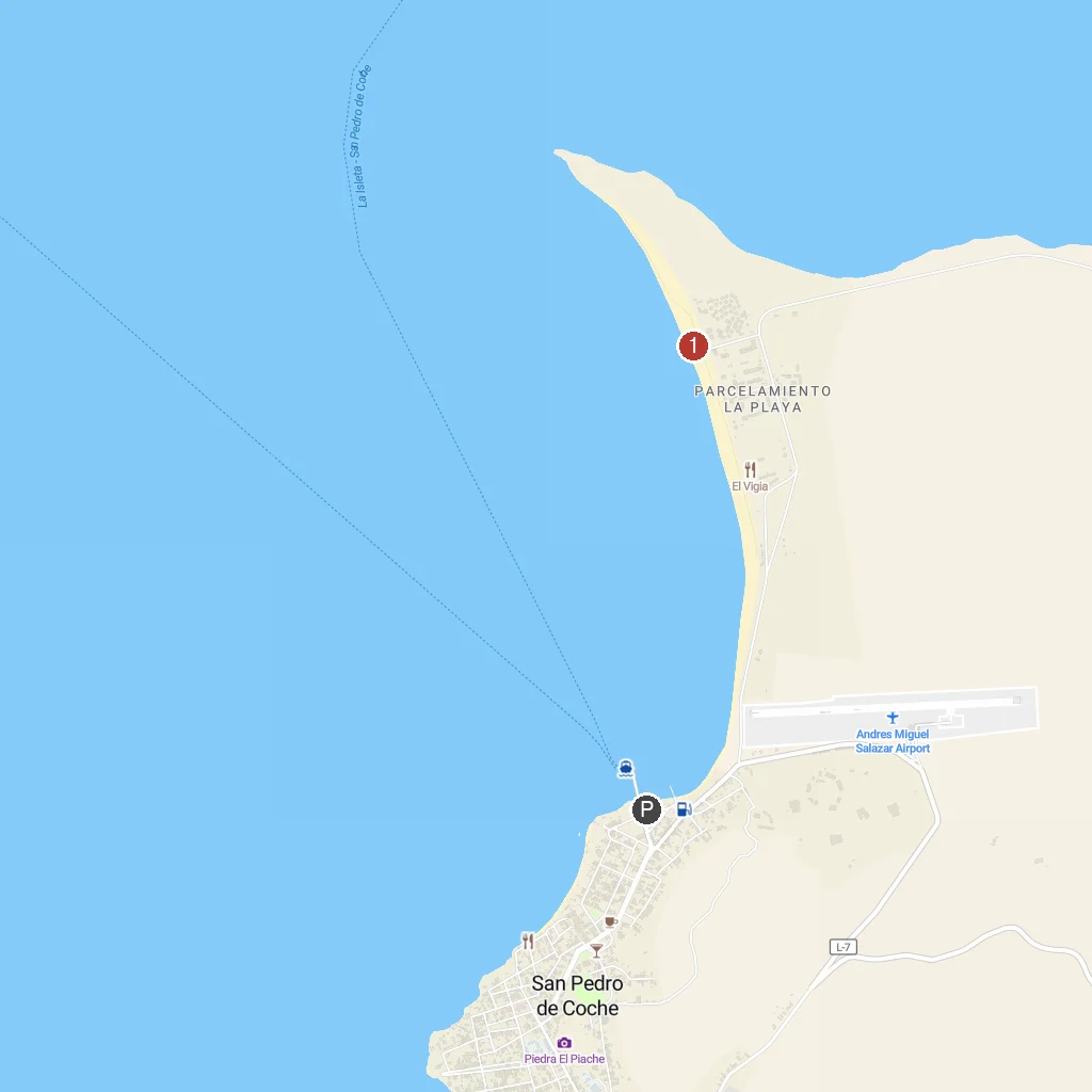Coche Island, Nueva Esparta, Venezuela map with numbered points of interest