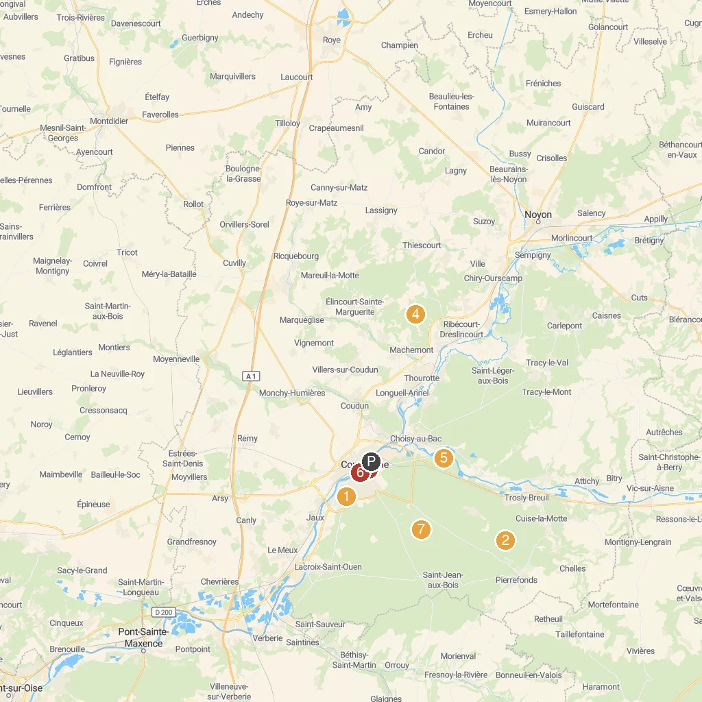 Compiègne, Hauts-de-France, France map with numbered points of interest