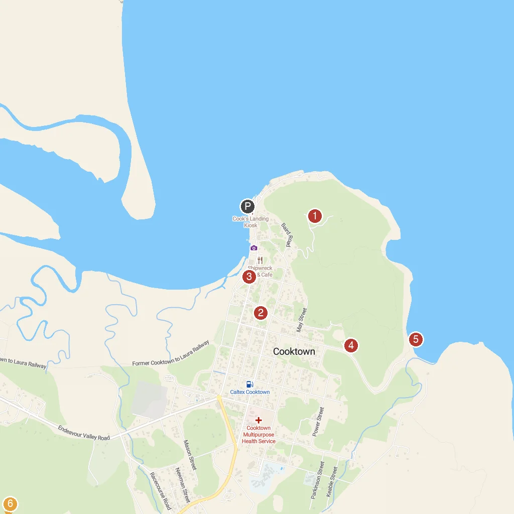 Cooktown, Queensland, Australia map with numbered points of interest