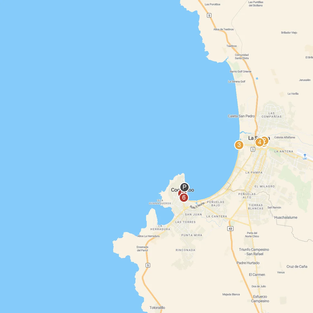 Coquimbo, Coquimbo Region, Chile map with numbered points of interest