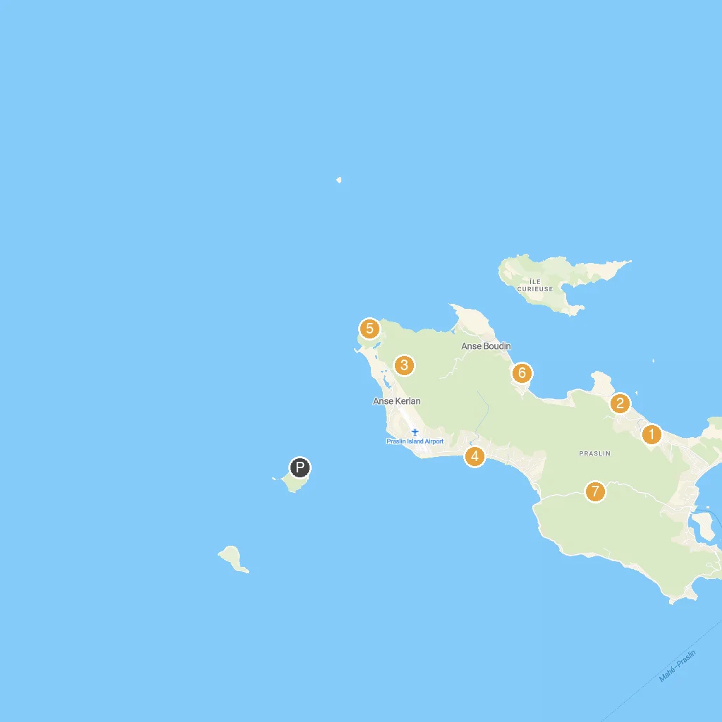Cousin Island, Seychelles map with numbered points of interest
