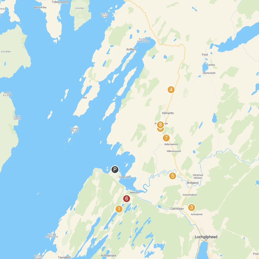 Crinan, Argyll, Scotland map with numbered points of interest