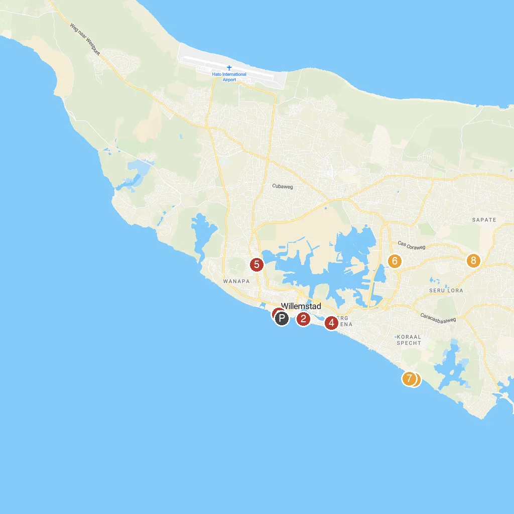 Willemstad, Curaçao map with numbered points of interest