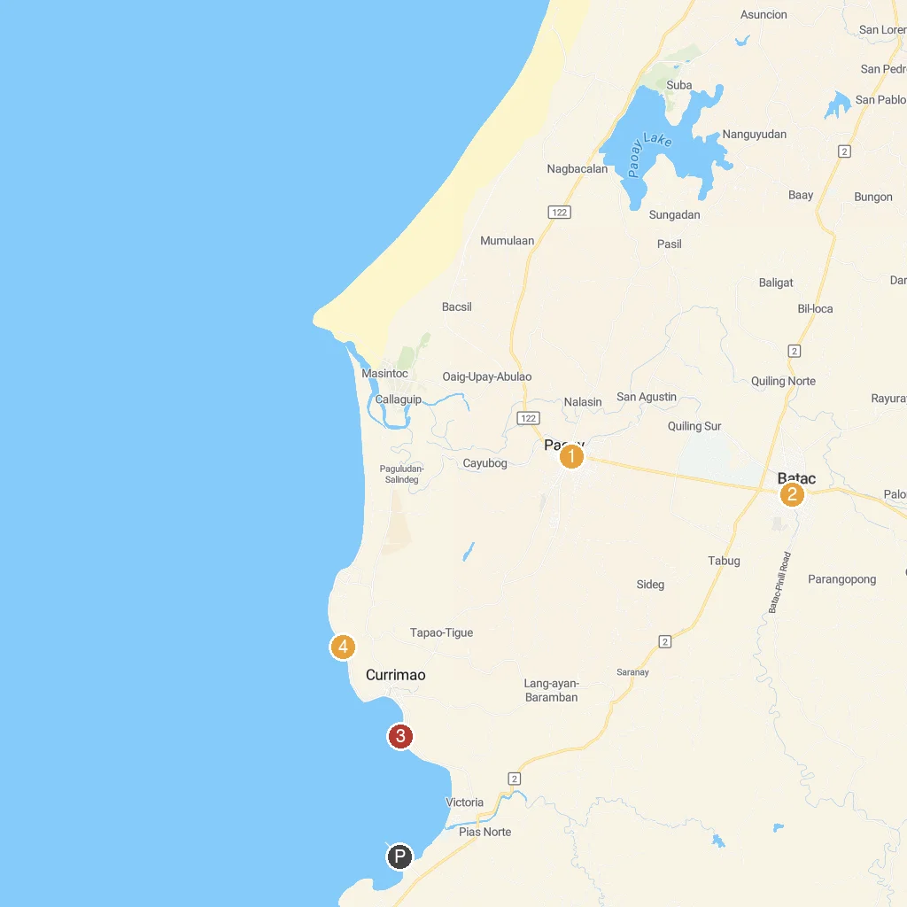 Currimao, Ilocos Norte, Philippines map with numbered points of interest