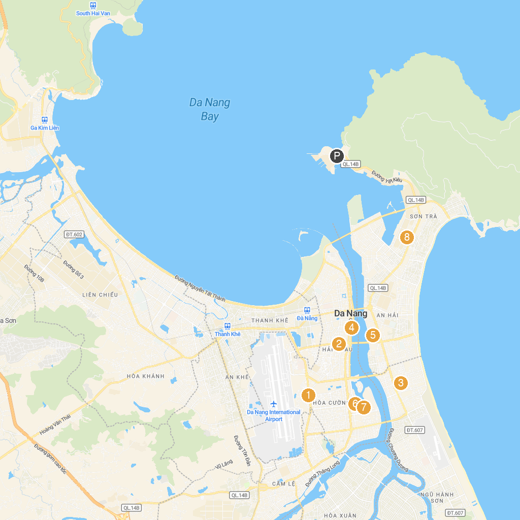 Da Nang, Central Vietnam, Vietnam map with numbered points of interest