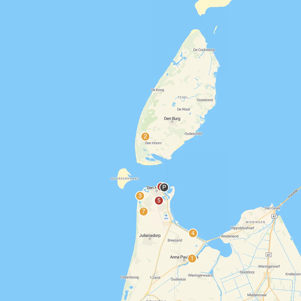 Den Helder, North Holland, Netherlands map with numbered points of interest