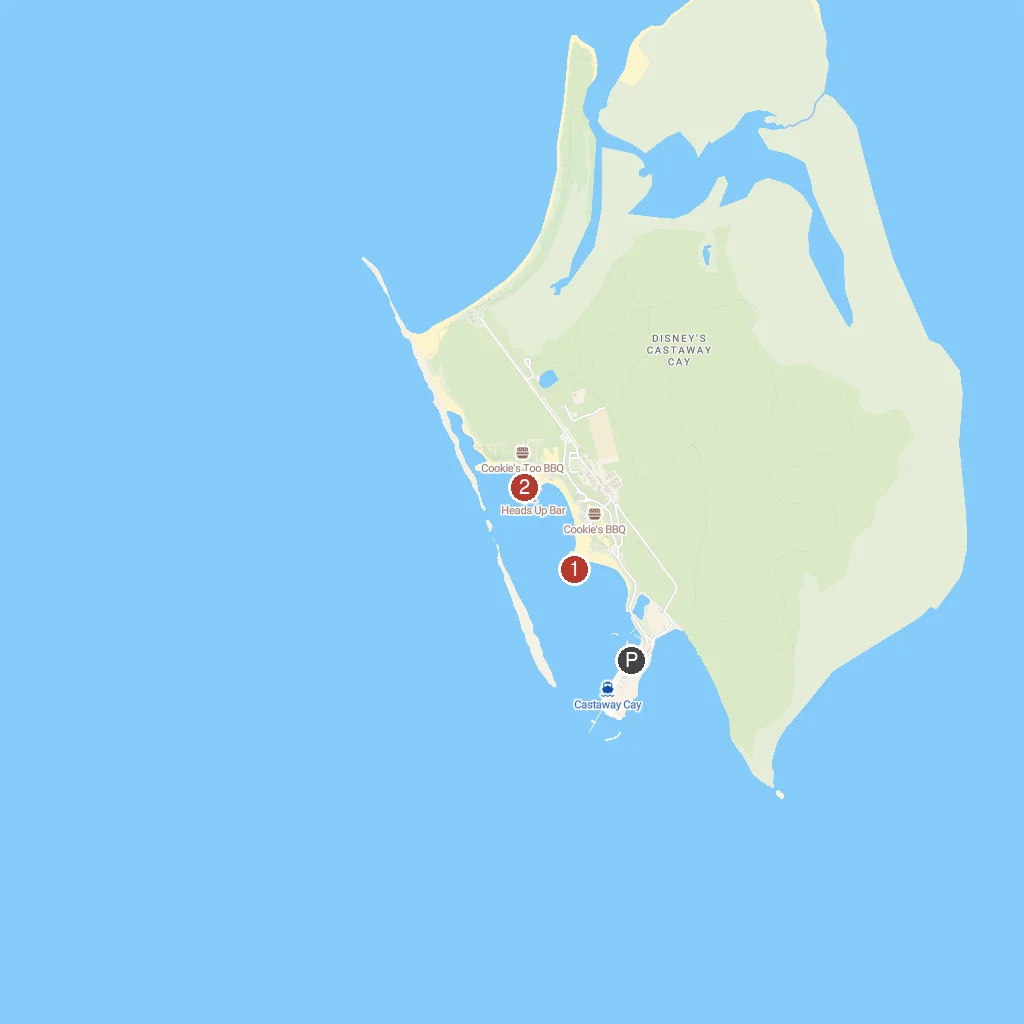 Castaway Cay, Bahamas map with numbered points of interest
