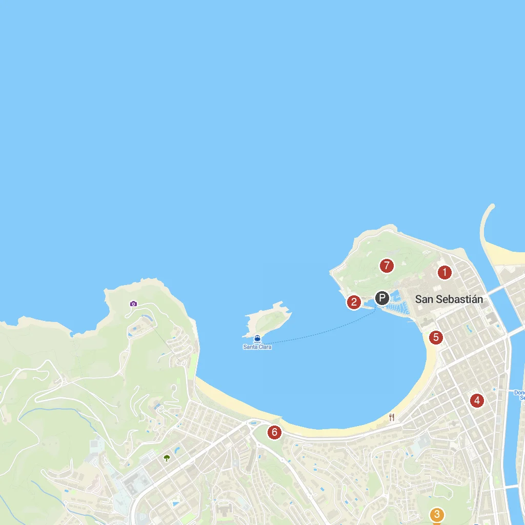 San Sebastián, Basque Country, Spain map with numbered points of interest